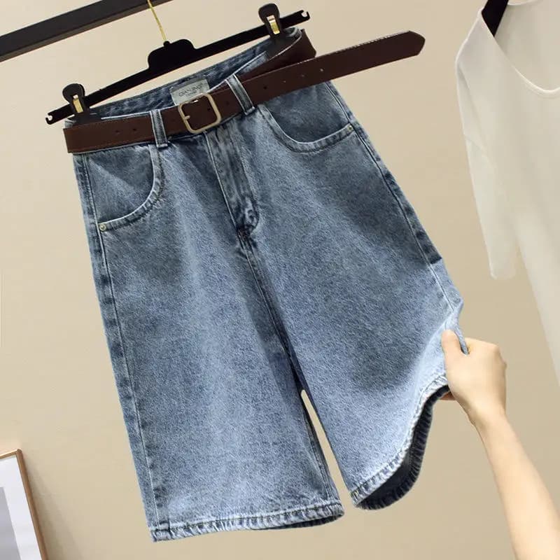 High Waist Wide Leg Jeans Shorts Women's Loose Fit Summer New Style Blue Denim Pants High Waist Five-Point Shorts