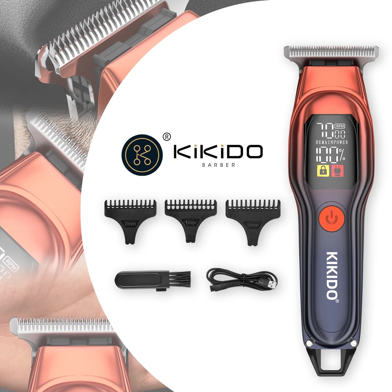 KiKiDO Professional haircut for Men with T-blade, LCD display, USB rechargeable, 7000 RPM