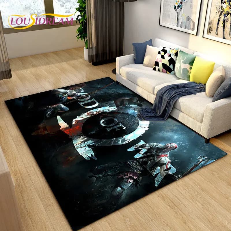 Gaming Theme Pattern Flannel Area Rug God Of War Design Home Decoration Soft Non Slip Carpet For Indoor Use