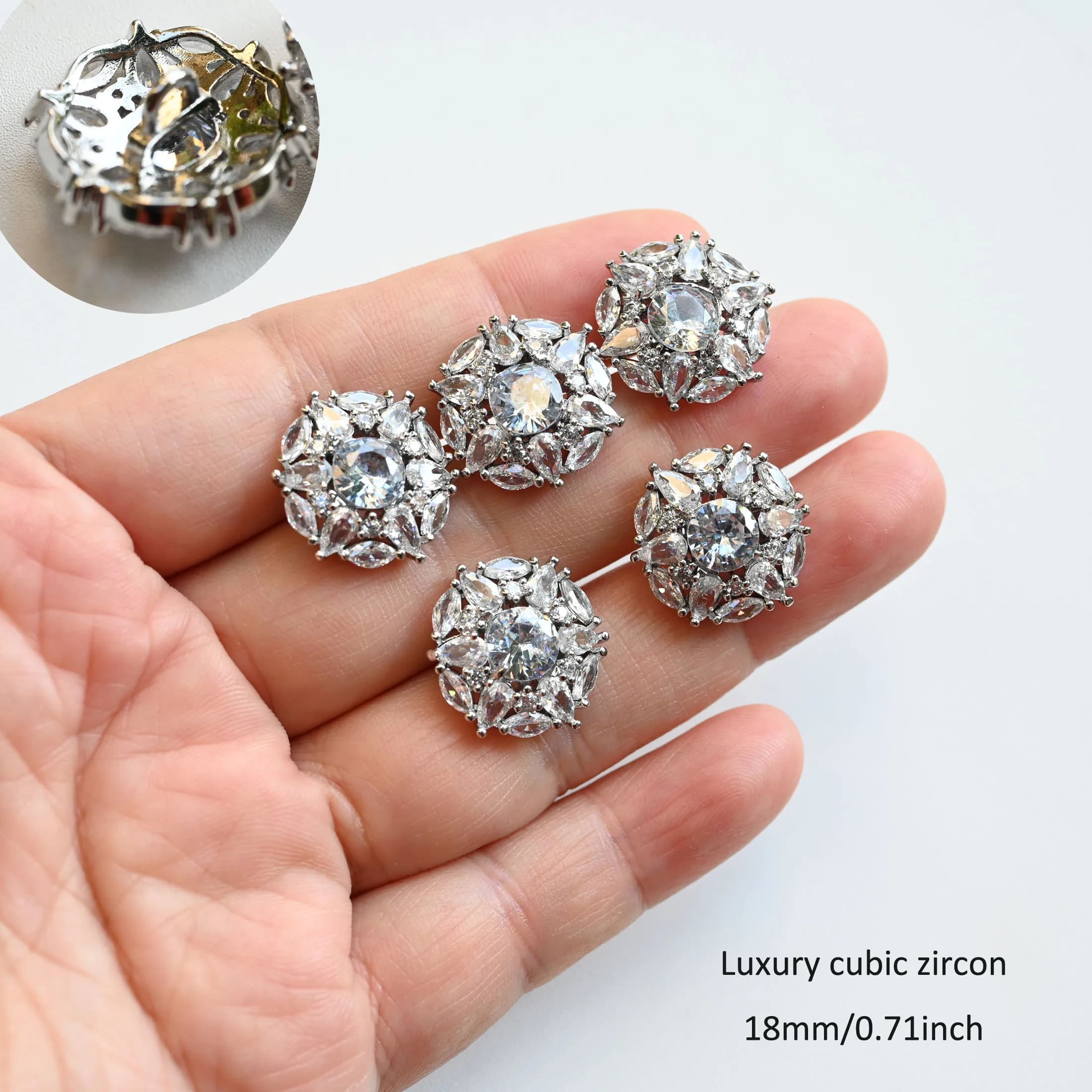 5pc Luxury crystal Rhinestone button Cubic zirconia buttons for clothes shirt Decorative CZ sewing to overcoat cardigan