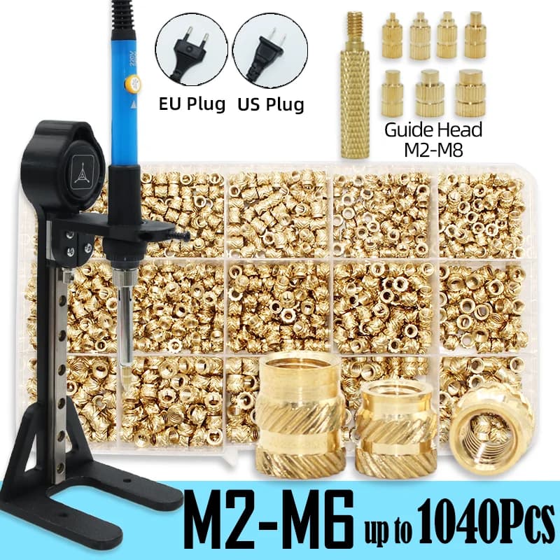 Strumento di inserimento termico Dado di inserimento filettato in ottone Saldatore M3 M4 M6 Rame Hot Melt Dadi in plastica Stampante 3d Set di strumenti di riscaldamento