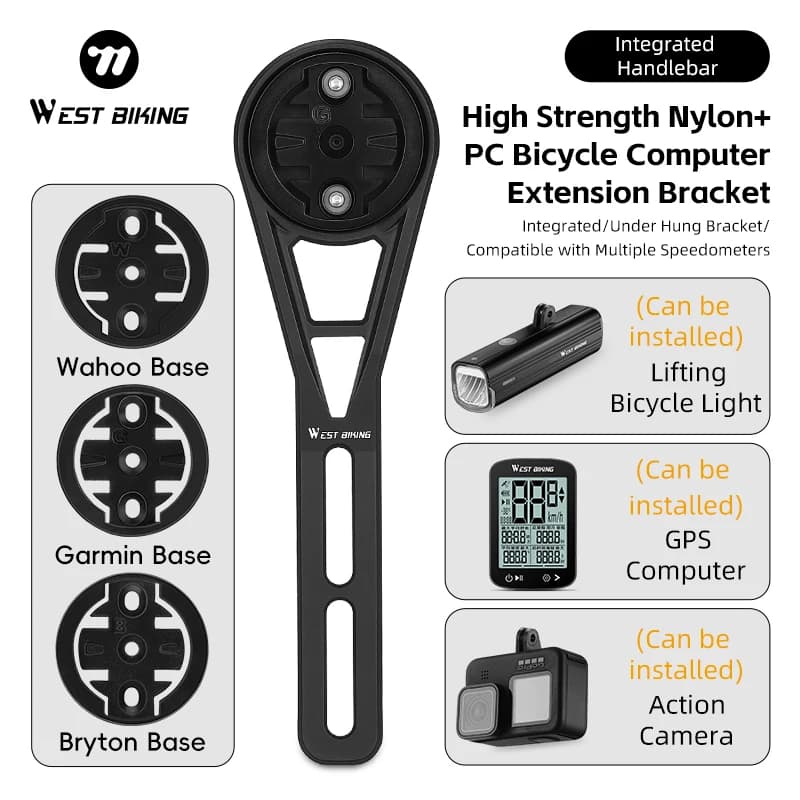 WEST BIKING Bicycle Brace for front light lamp Support for bicycle computer nylon extension Wahoo Bryton Garmin Base Bracke