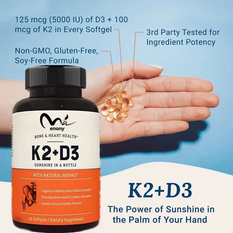 Vitamin K2 MK7 supplement with D3 | Supplement for Ossa and Heart 5000 UI - 60 Soft Vegetal Capsules