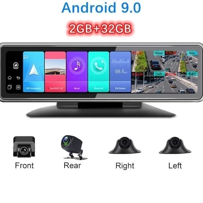 Dash Cam for Car with 4 Cameras, GPS, Navigation, Video Recorder HD 720P, DVR for Dashboard, WiFi, Remote App, Black Car Box
