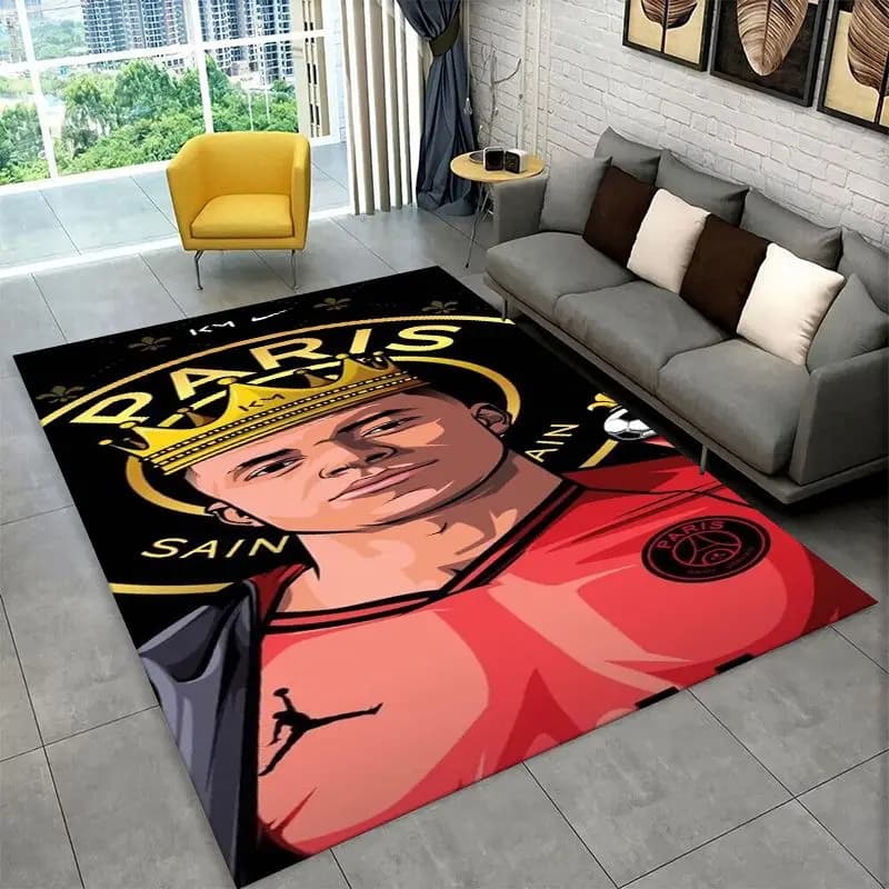 Football M-Mbappe Sport Star Non-Slip Area Rug for Living Room,Bedroom,Playroom,Soft Carpet Floor Mat Home Decor Rug Room
