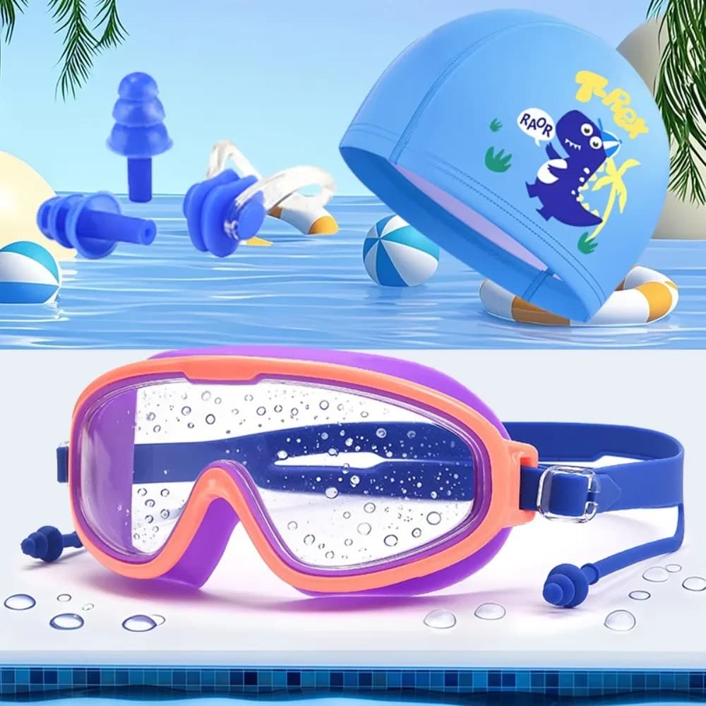 Fanceey Swimwear for children with swim cap Large frame Anti-fog Waterproof Kids Boys Girls Sub glasses Pool accessory