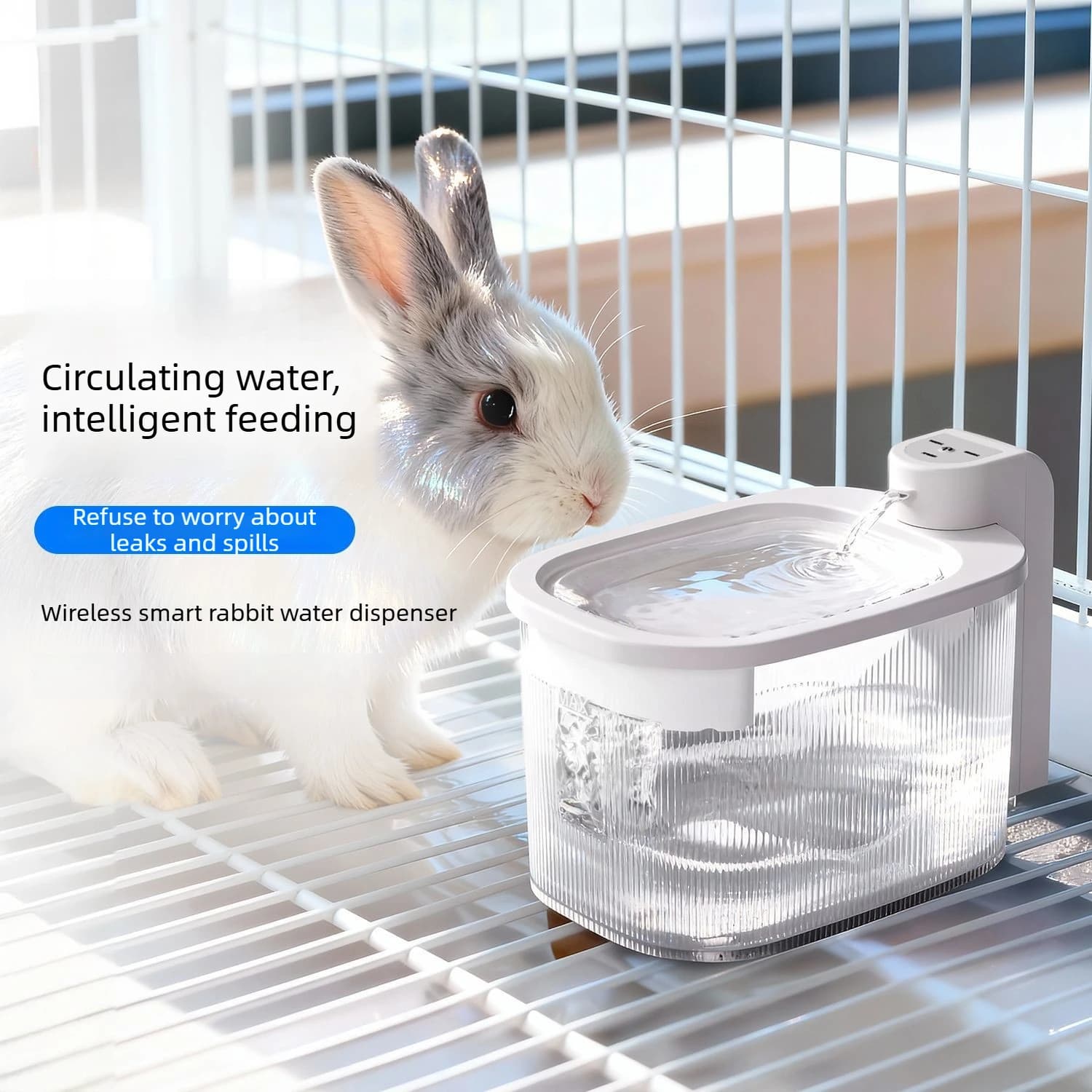 Rabbit Water Bowl: Wireless, Plug-Free, Smart Water Dispenser with Automatic Sensing, Filtration, and Circulation