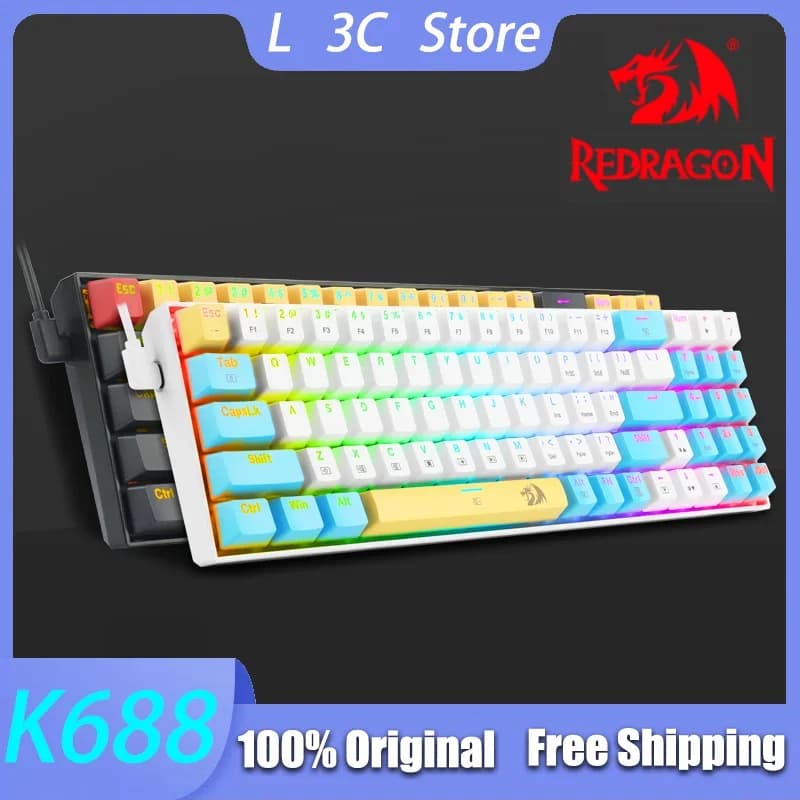 REDRAGON K688 Tastiera meccanica Type-C Wireless Hot Swap 78 tasti RGB OEM Keycap NKRO Office PC Tastiera da gioco personalizzata per e-sport