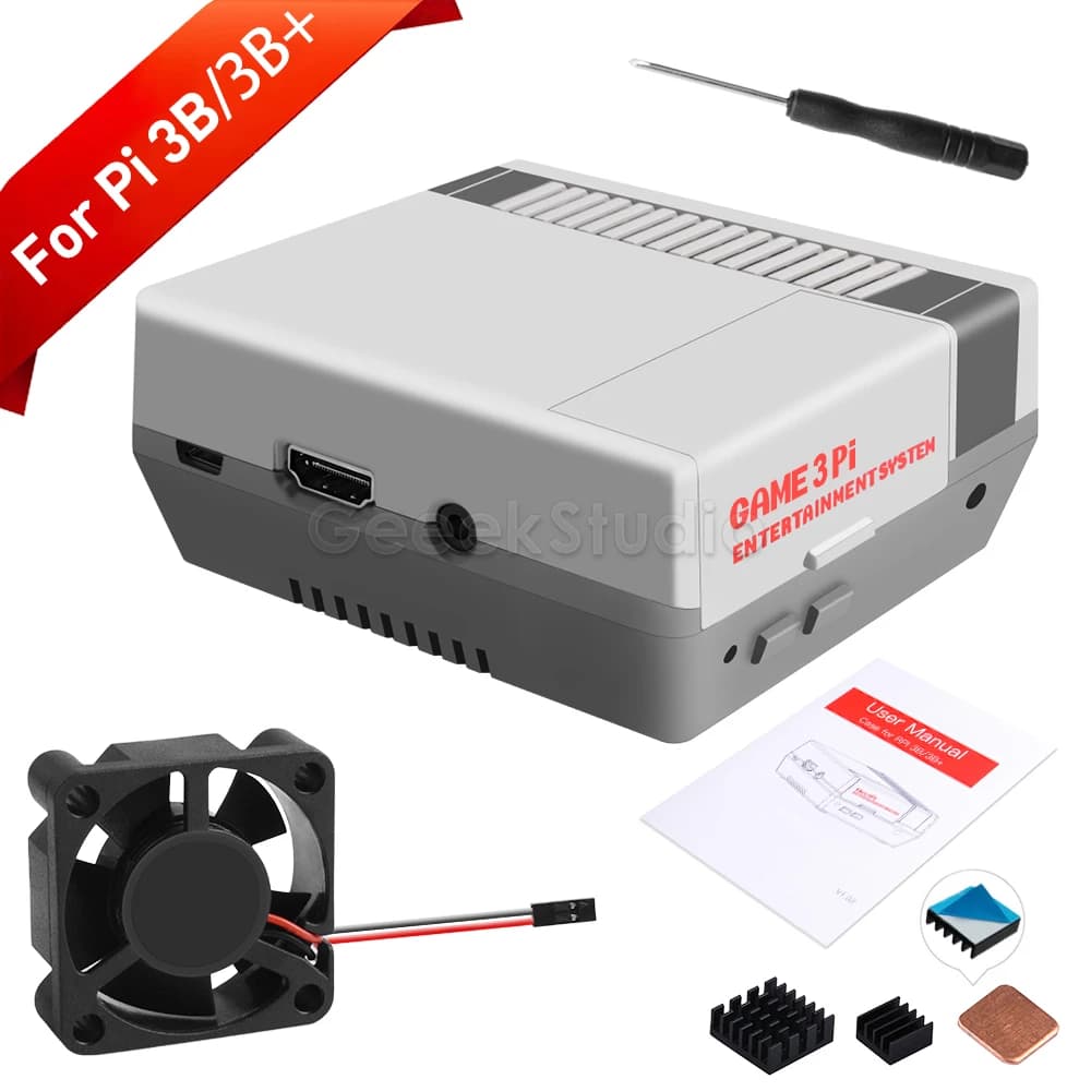 GAME 3Pi ABS Case Functional Cooling Fan Heat Sinks Nes3Pi Enlosure Shell for Raspberry Pi 3B +/3B/2B