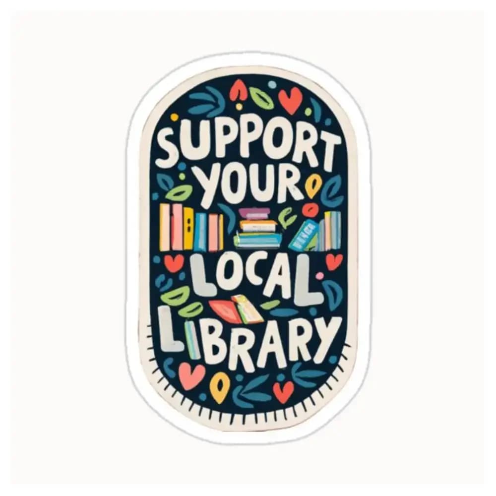 Support Your Local Library Delicate Sketch Book With Illuminations Scattered Touch Waterproof Stickers For Decorating Car