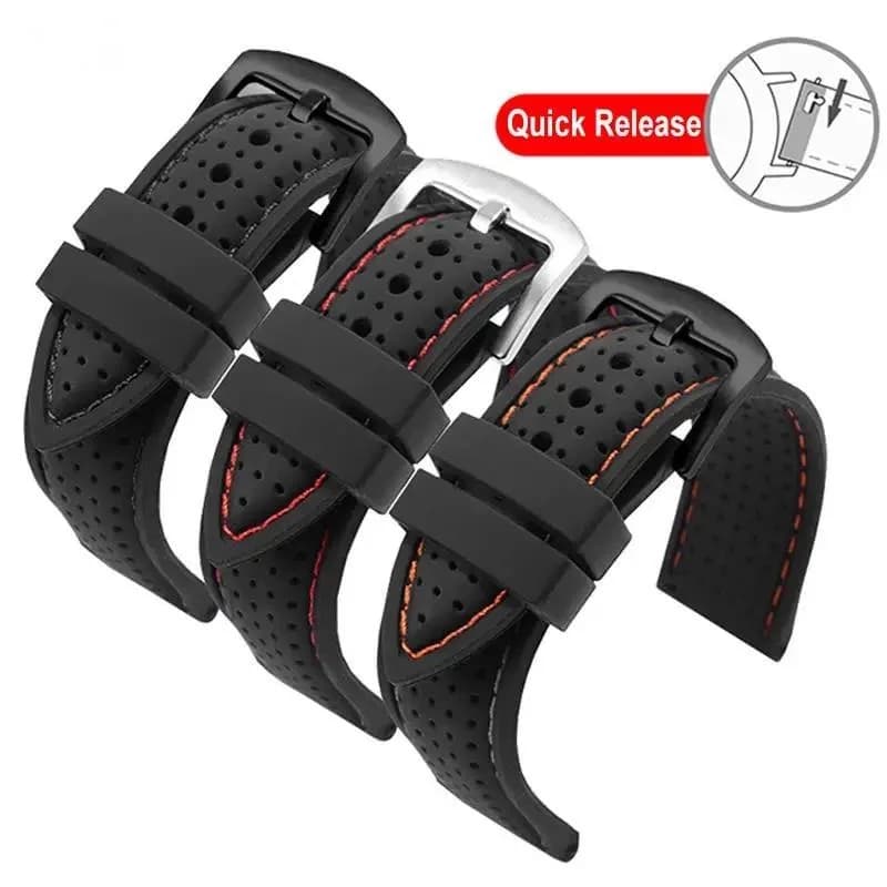 Silicone Rubber Soft Watch Strap 20mm 22mm 24mm Men Women Sport Waterproof Breathable Wrist Strap Quick Release Wrist Watch