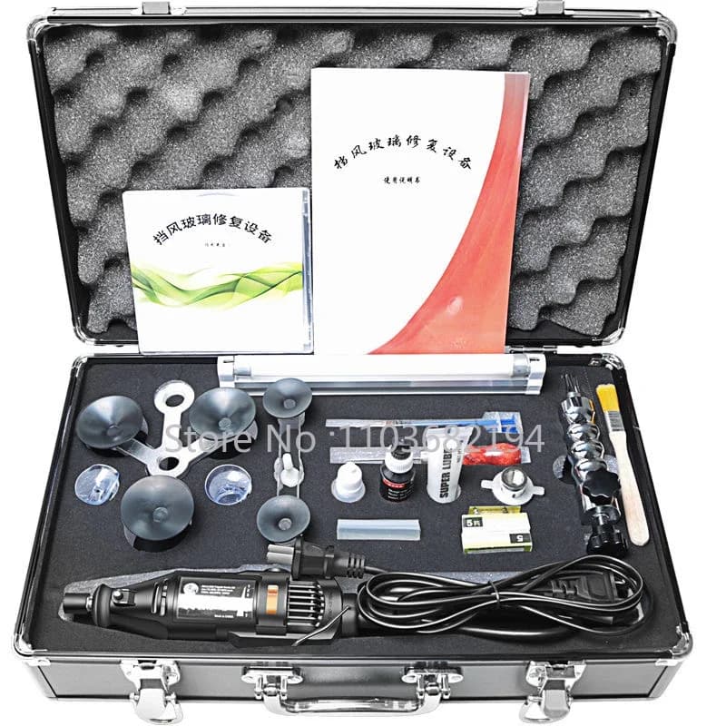 Kit di riparazione del parabrezza anteriore dell'auto Riparazione delle crepe del vetro dell'auto Accessori professionali Cassetta degli attrezzi, Pompa per iniezione sottovuoto in acciaio inossidabile T