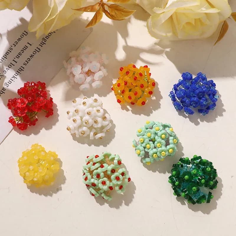 Shoe Charm 1 Piece Bright Color Seed Bead Hydrangea Flower DIY Adorable Versatile Ornament for Clear Crystal Jelly Clogs Women