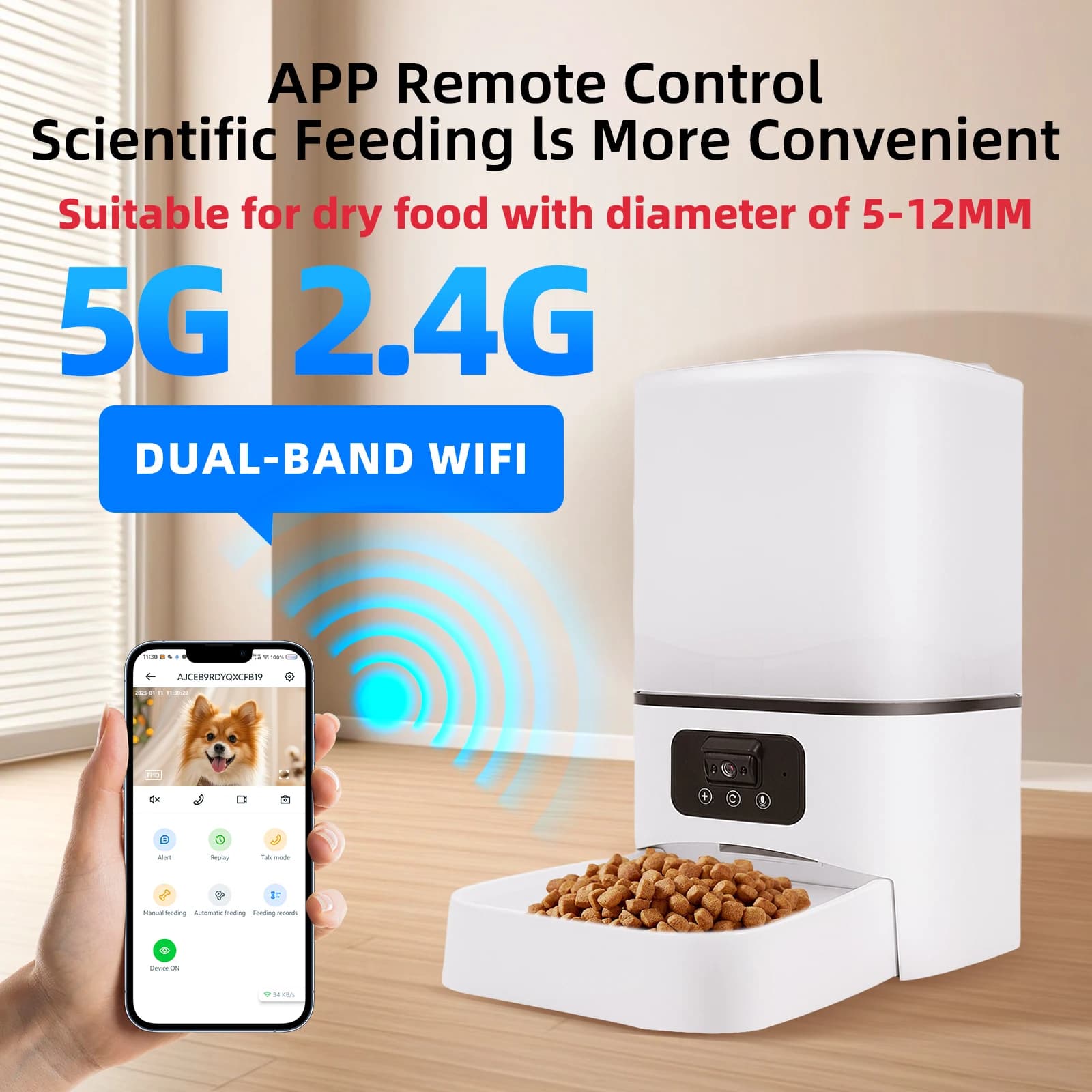 Pulsante da 6 litri WiFi fotocamera intelligente alimentatore automatico per cani video distributore di cibo per animali domestici APP alimentatore automatico per accessori per ciotole per gatti gattini