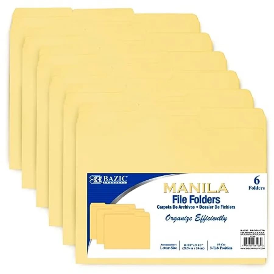 BAZIC Manila File Folder 1/3 Cut Letter Size, Left Right Center Tabs Positions, for Organizing Filing Document Storage, Total