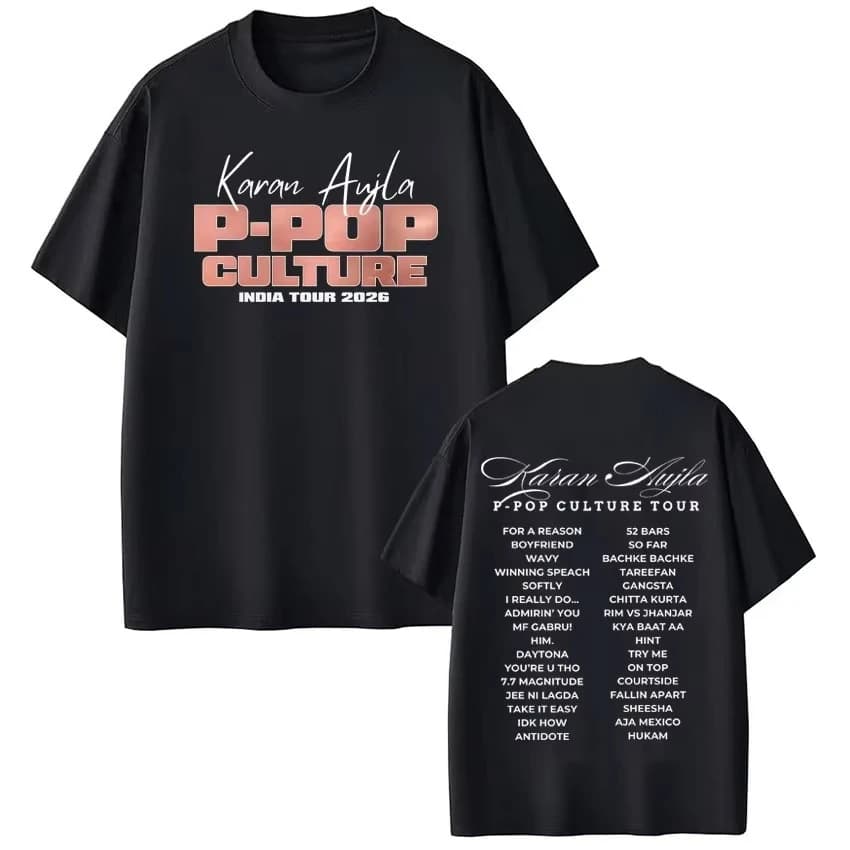 T-shirt Grafica Rapper Karan Aujla P-POP Culture Tour 2026 Uomo Donna Moda Casual Cotone Puro Estetica Trendy