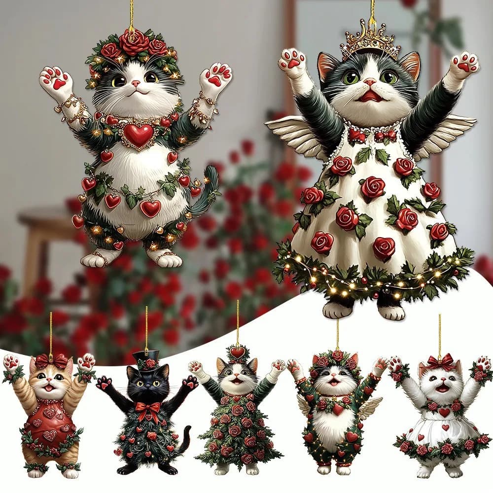Ciondolo gatto di Natale Halloween Cartoon Animal Natale 2D Acrilico Ornamenti per albero di Natale 2024 Decorazioni per la casa di Capodanno
