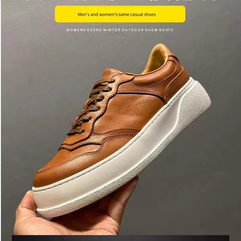 Sneakers Unisex Primaverili con Piattaforma in Morbida Pelle di Vacchetta | Scarpe Casual Traspiranti e Comode con Rialzo Interno, Leggere e Resistenti per