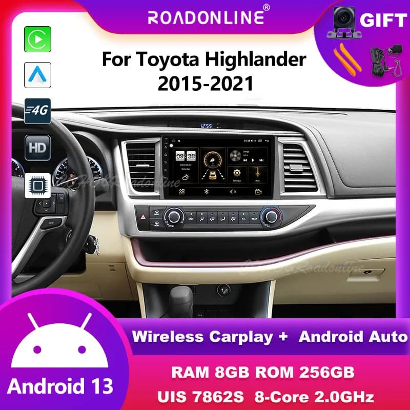 Android 13 For Toyota Highlander 2015-2021 Android Car Radio Multimedia Video Player GPS Stereo CarPlay