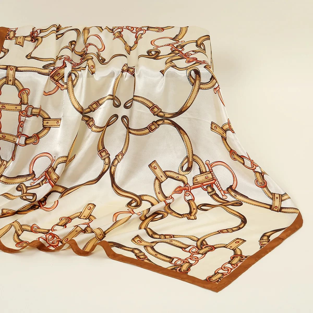 New Silk Simple Geometric Chain Printed 90 Square High-grade Light Luxury All-match Summer Baotou Silk Scarf for Women
