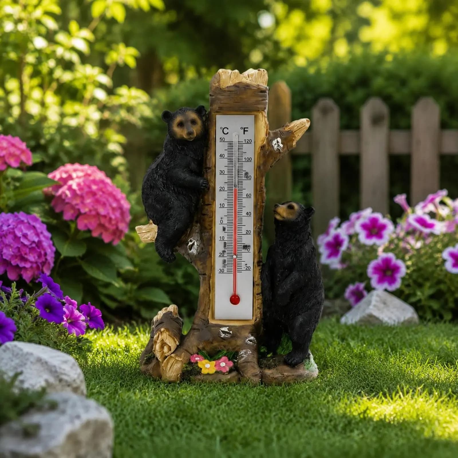 Termometro a Forma di Orso, Facile da Leggere, Termometro Decorativo a Forma di Orso Nero, Termometro da Giardino a Doppia Scala