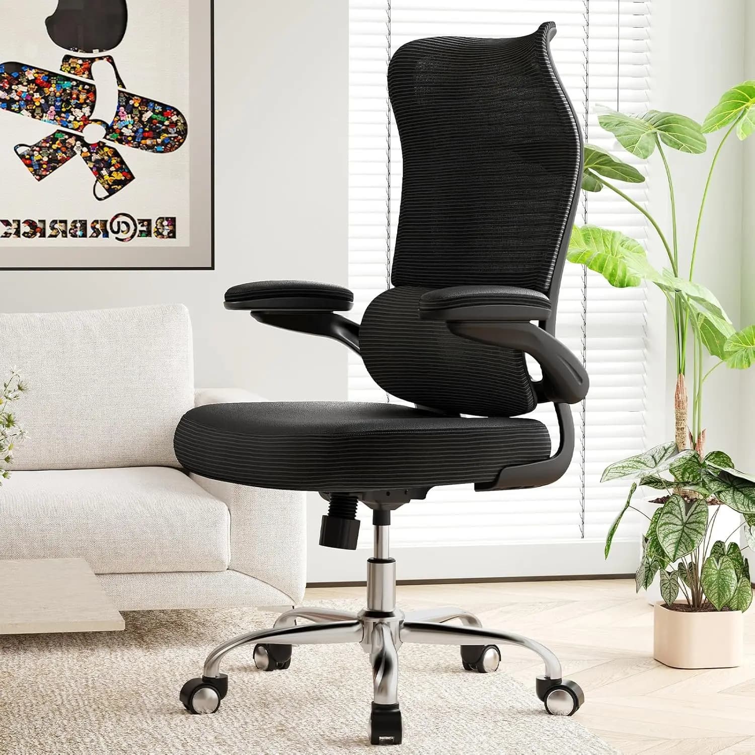 Sedia da Ufficio Ergonomica con Supporto Lombare Regolabile, Schienale in Rete e Seduta in Pelle PU per Casa e Gaming