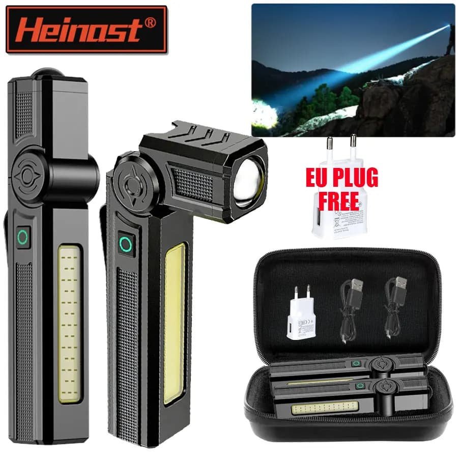 Portable COB + High Power LED Flashlight With Magnetic Rechargeable LED Work Torch With Auto Repair Emergency Handle
