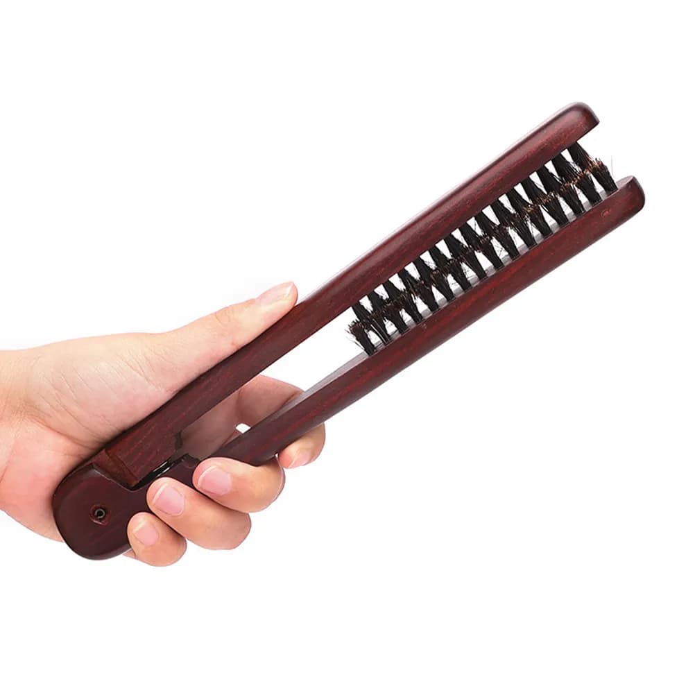Steering comb for double face hair with wooden handle, brush with bristles, lightweight and portable tool for female styling