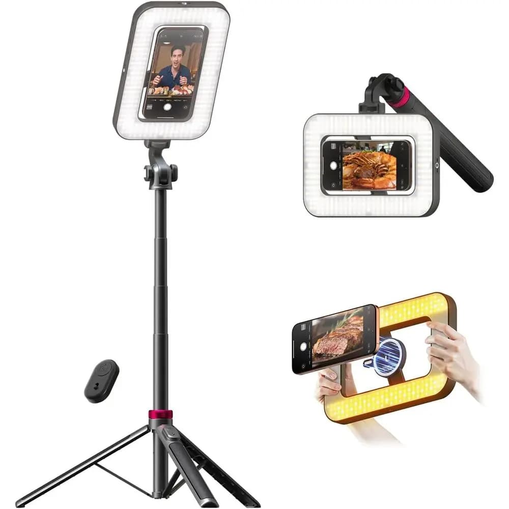 Tripod or iPe with Light, Luminous 15W Portable Luminous Ring with Support and PE Door for Video Recording, 6000mAh PE Magnetic Tripod with L