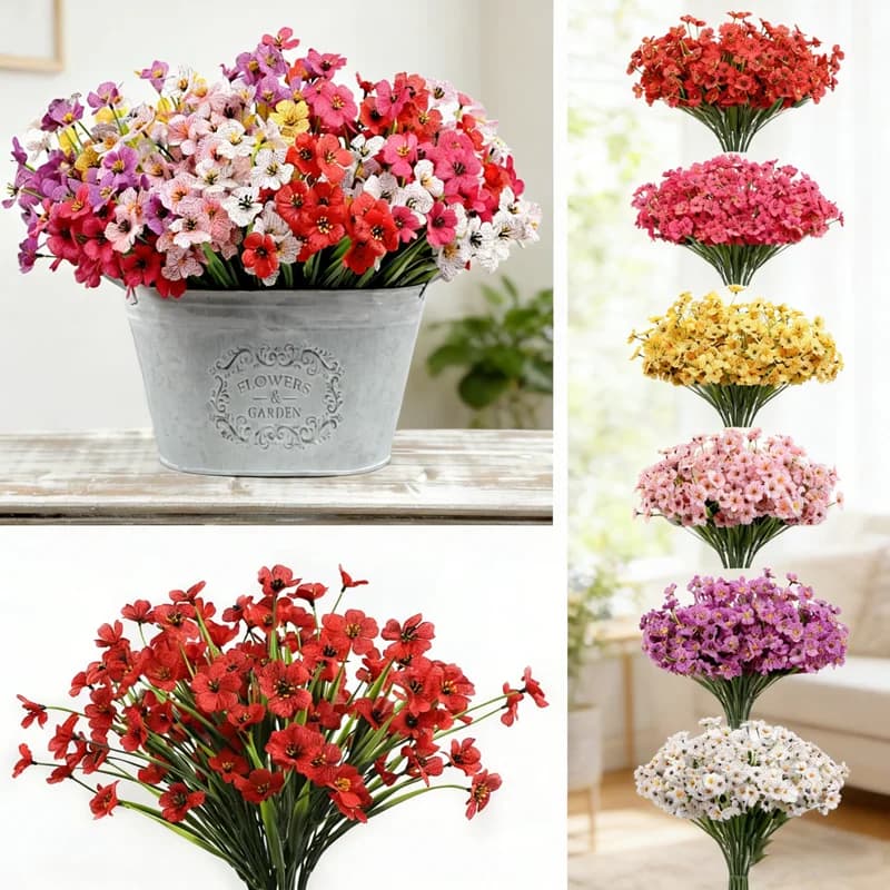 Fiori Artificiali in Plastica, Piante Finte, Erba Primaverile Viola Simulata per Decorazioni Floreali da Esterno e Interno