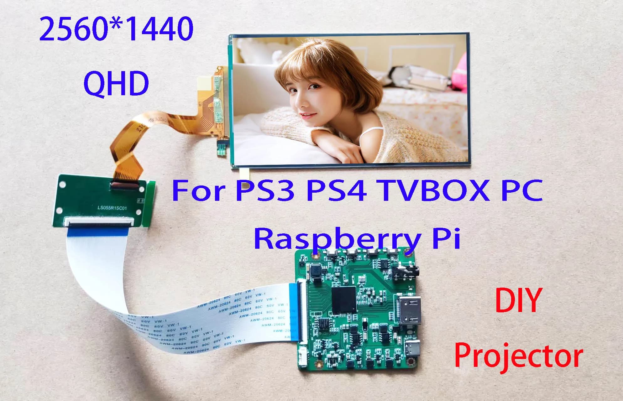 5.5 inch 2560*1440 2K display for DIY projector PS3 PS4 360Box PC Raspberry Pi LCD WIht Board