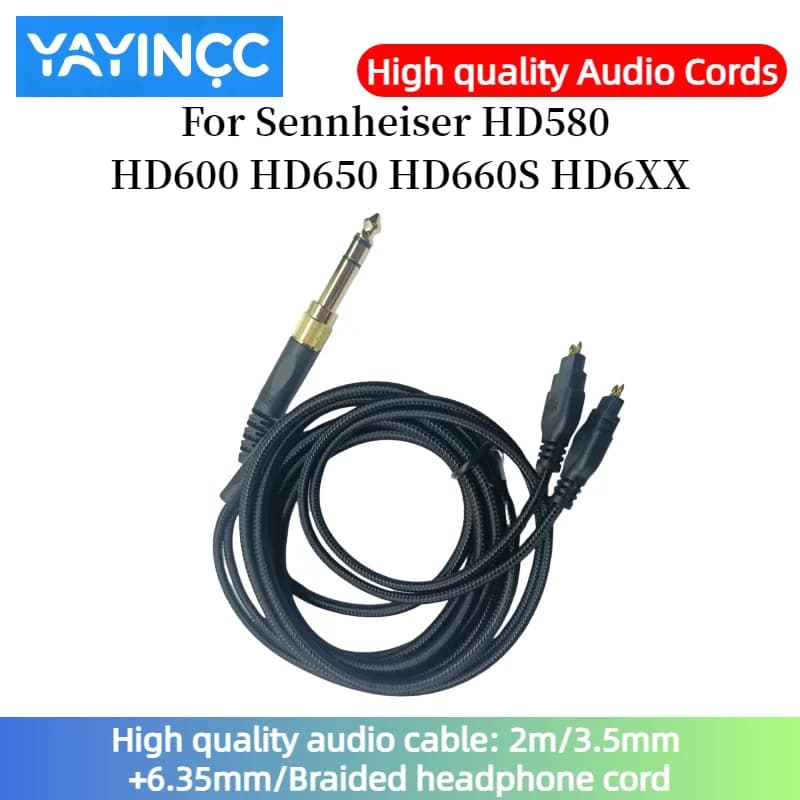 Audio Cable for Sennheiser HD580 HD600 HD650 HD660S HD6XX Headphones 3.5 mm Plug headphone cable + 6.35 mm Braided headphone cable