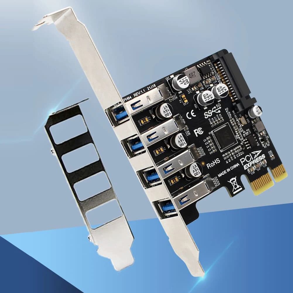 Scheda di Espansione USB 3.0 a 4 Porte PCI-E, Adattatore HUB USB 3.0 PCIe 5Gbps, Convertitore Controller, Scheda Adattatore Estensore PCI-E per Desktop