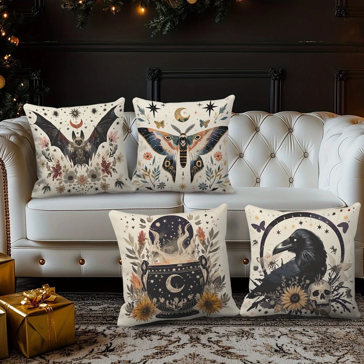 Fodere per cuscini decorative a tema Halloween: pipistrelli, falene, calderoni e corvi, fodere per cuscini da divano, decorazioni per feste, regalo