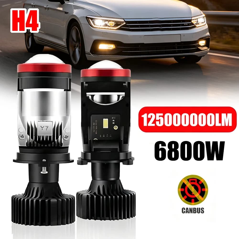 2PCS H4 LED Headlights Mini Projector Lens 6000K High Low Beam Moto Driving Light Auto Fog Lamps Light Bulb for Motorcycle