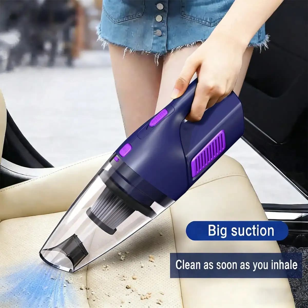 CascadeVac Handheld Car Vacuum Cleaner, Strong Suction, 2000mAh Large Capacity Battery, 0-200W Adjustable Power, Comes with Charging Cable & Long Nozzle, Portable Cleaning Tool for Car, Home & Office