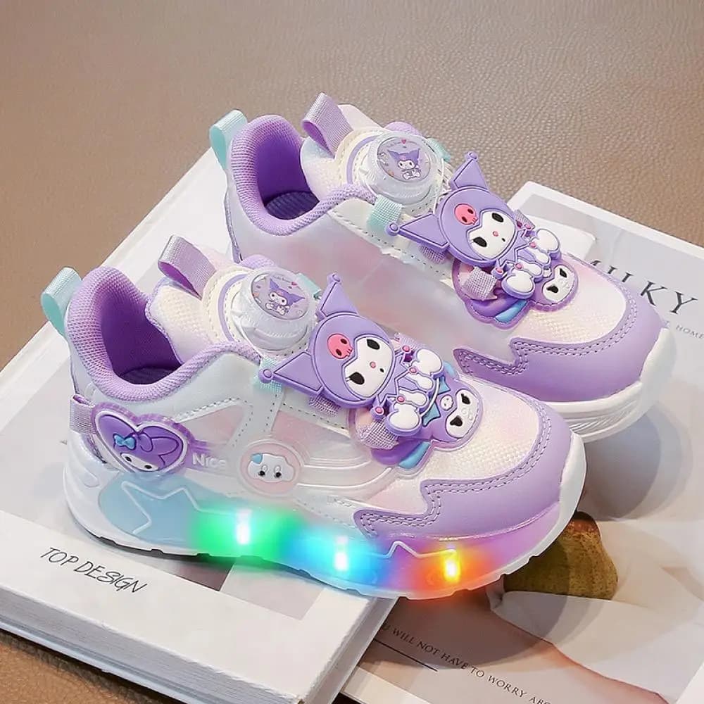 Sanrio Kuromi My Melody Children's led light gymnastics shoes Kawaii Cartoon Fashion Girls Casual Shoes Kids Non-slip Sports Running Shoes