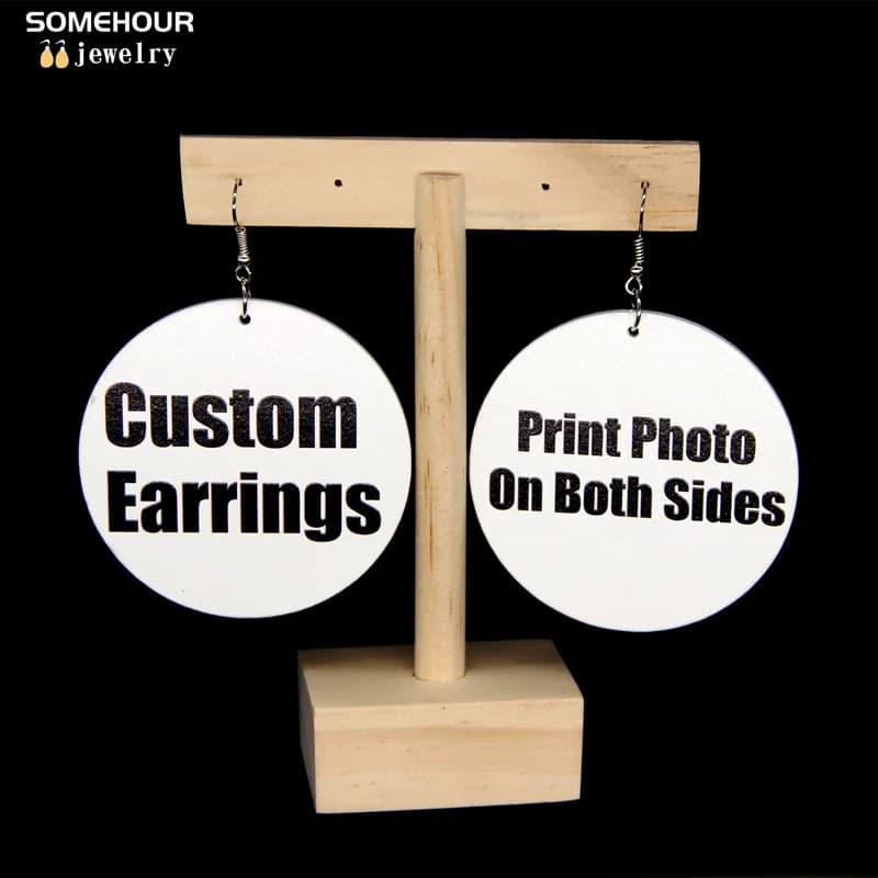 SOMEHOUR Orecchini personalizzati all'ingrosso Goccia di legno ciondola entrambi i lati Stampa Foto personalizzate Gioielli con ciondolo per regalo da donna
