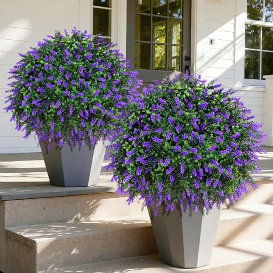 Palle di Bosso Artificiali da 26'' con Lavanda, Confezione da 2, Piante Finte per Esterni e Interni, Arbusti Artificiali con Base per il Terra