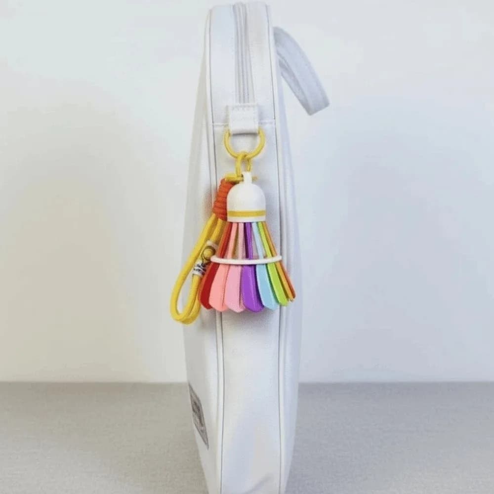 Portachiavi a Forma di Racchetta da Badminton Arcobaleno, Divertente Ciondolo Creativo per Borsa con Corda, Artigianato Stampato in 3D
