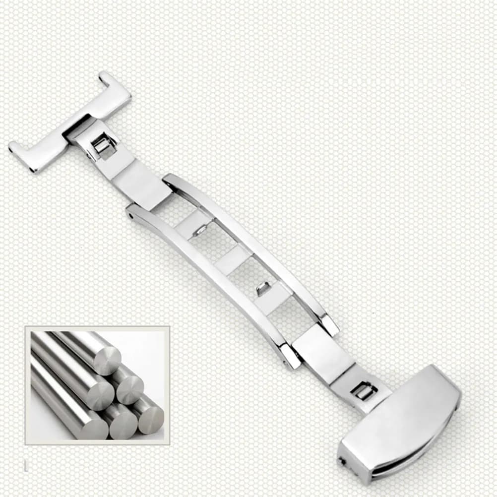 1Pcs Stainless Steel Watchband 14Mm Silver Single Buckle Luxury Polished Clasp Comfortable Fit for Men Women Business Watches