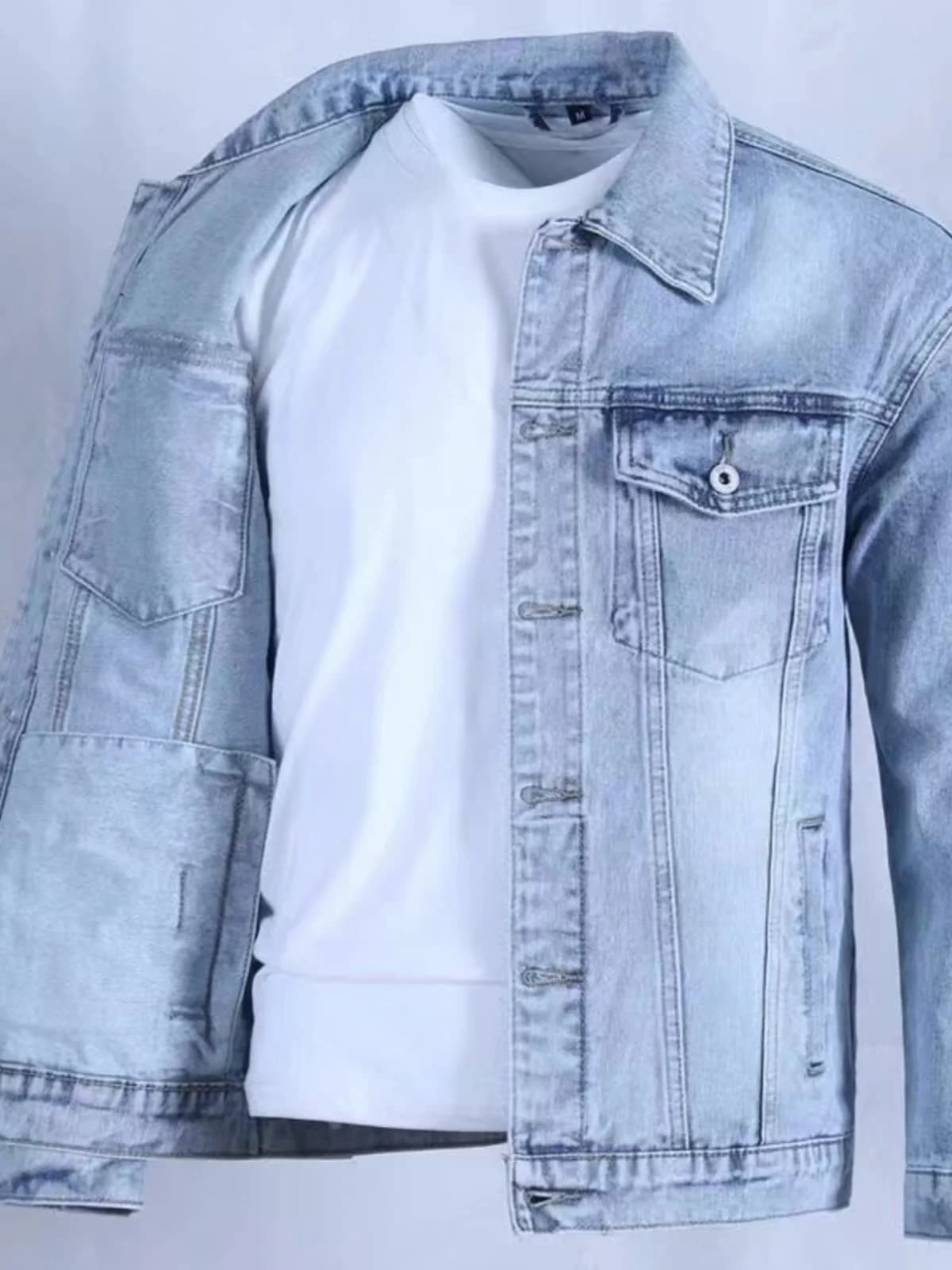 Giacca in denim da uomo di alta gamma, blu chiaro, stile coreano, alla moda, ampia, semplice, versatile, giacca da lavoro, top primaverile autunnale