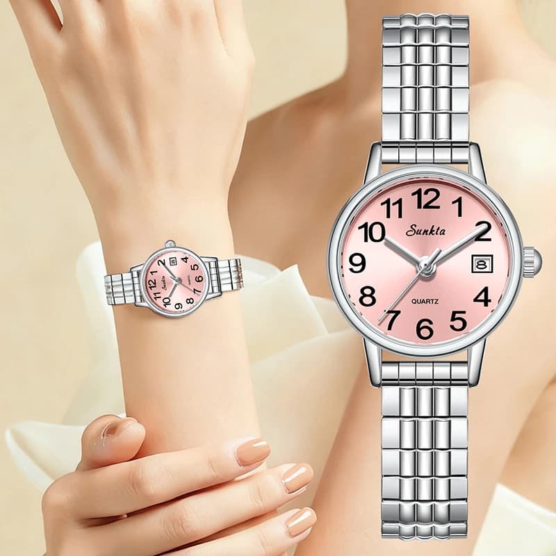 SUNKTA Luxury Round Watch from Best Women's Brands Fashion Simple Fashion Women's Wrist Watch Waterproof Stainless Steel for Women
