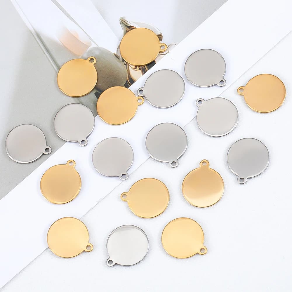 10 pendenti a disco in acciaio inossidabile con specchio lucido, pezzi di zucca rotondi in oro lucido, accessori per collane, braccialetti fai da te
