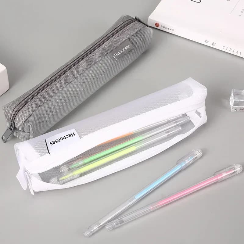 Astuccio per matite trasparente per cancelleria Esame per studenti Rete di nylon dedicata Mini astuccio per penne portatile unisex Materiale scolastico