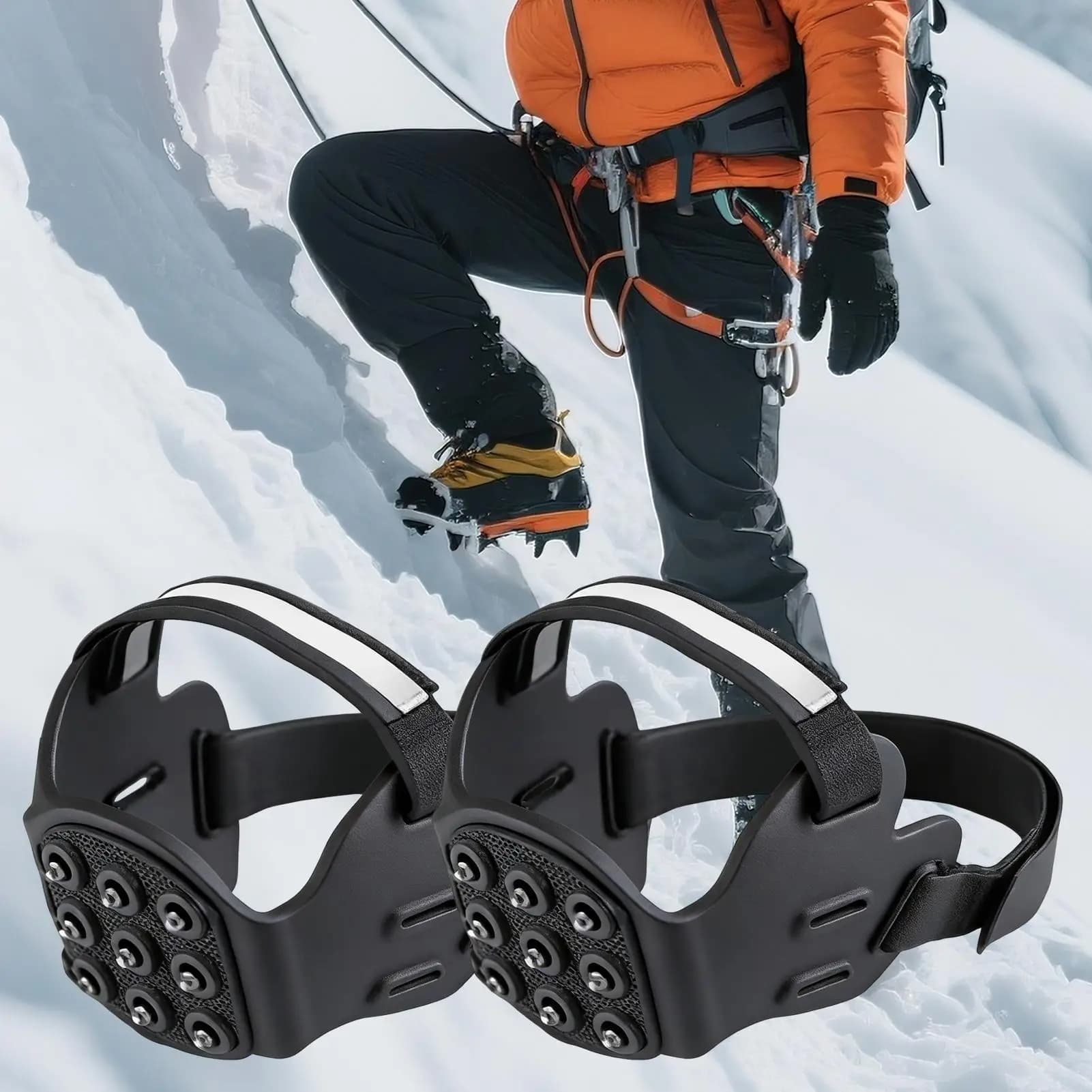 2 pieces of non-slip shoes, with 9 teeth and reflective stripes, for hiking boots, walking, running, snow, ice, mountaineering