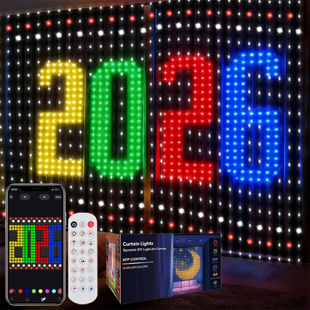 2026 Nuove luci per tende intelligenti con modello fai-da-te, 400 LED Luci da fata per finestre Luci da esterno per decorazioni per la casa regalo di Natale