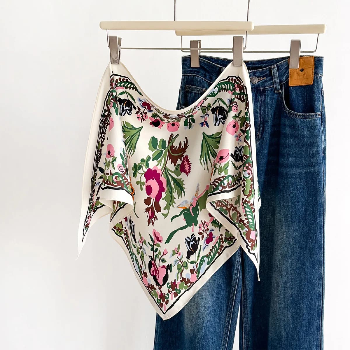 Floral Printed Square Scarf For Women Soft Satin Imitation Silk Scarves Bandanas Luxury Hijab Neckerchief Elegant Shawl Wraps