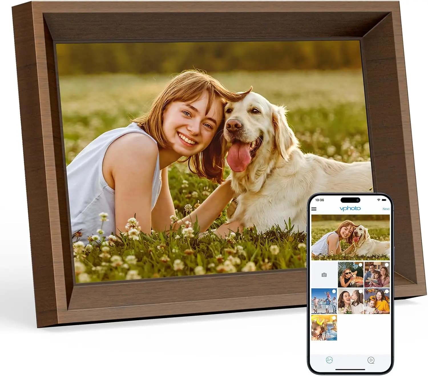 10.1" WiFi Digital Photo Frame, Touch Screen, Auto-Rotate, Wall-Mountable, Share via App