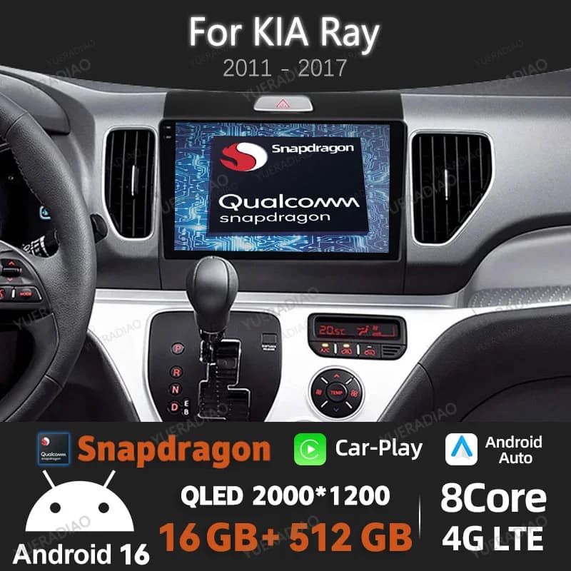 Android 16 Car Radio For KIA Ray 2011 - 2017 Multimedia Video Player Carplay Auto GPS NAVI 4G WIFI Head Unit 2K Screen QLED 2DIN